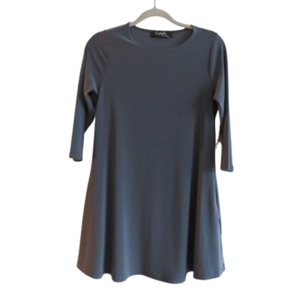 SYMPLI Trapeze Tunic 3/4 Sleeve Stretch Lagenlook in Melange Gunmetal US 4 NWT - Picture 1 of 13